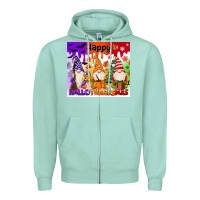 Seafoam happy hallothanksmas gnomies Zipper Hoodie - MaliasSmallBusiness