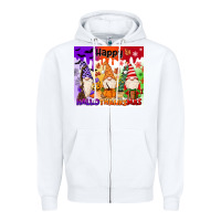 White happy hallothanksmas gnomies Zipper Hoodie - MaliasSmallBusiness