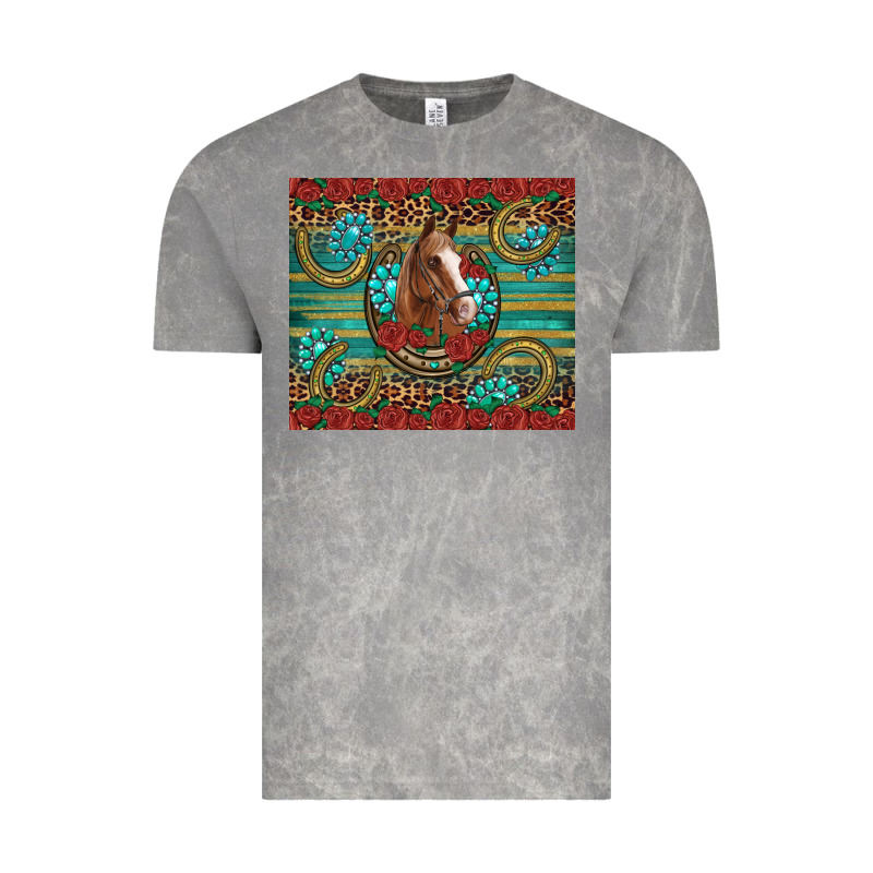 Western Horse Horseshoe Roses Gemstones Glitter Wooden Vintage Tee by Artiststas | Teevron