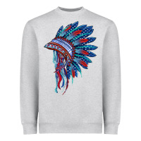 Heather Grey indian headdress with american flag Heavyweight Sweatshirt - BarkalooDesign