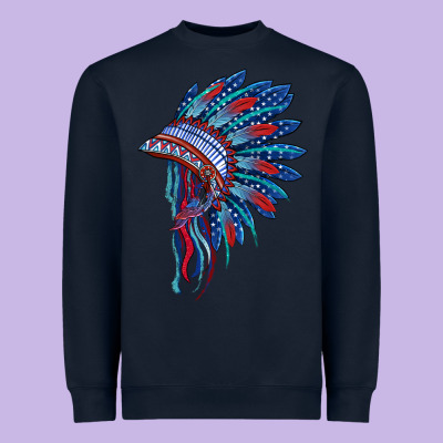 Indian Headdress With American Flag Heavyweight Sweatshirt Designed By Barkaloodesign