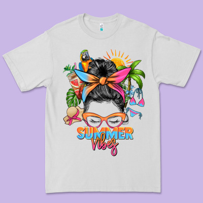 Summer Vibes Messy Bun Premium Tee Designed By Zillion Design Studio