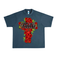Midnight Navy faith floral cross Urban Heavy Tee - NancyCooperArtShop
