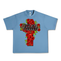 Pebble Blue faith floral cross Urban Heavy Tee - NancyCooperArtShop