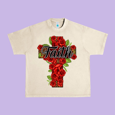 Faith Floral Cross Urban Heavy Tee Designed By Nancycooperartshop
