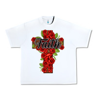 White faith floral cross Urban Heavy Tee - NancyCooperArtShop
