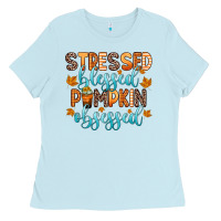 Baby Blue stressed blessed pumpkin obsessed Ladies Tee - Zillion Design Studio