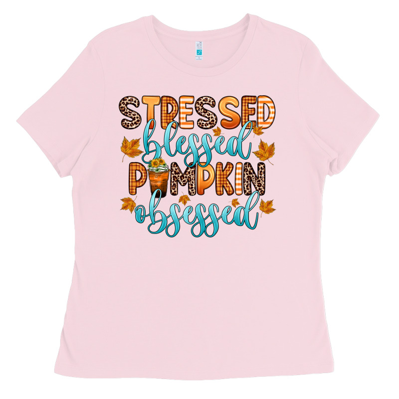 Stressed Blessed Pumpkin Obsessed Ladies Tee by Zillion Design Studio | Teevron