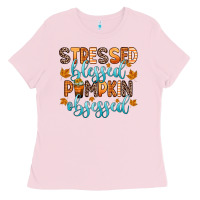 Bubblegum Pink stressed blessed pumpkin obsessed Ladies Tee - Zillion Design Studio