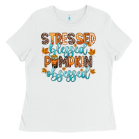 White stressed blessed pumpkin obsessed Ladies Tee - Zillion Design Studio
