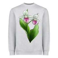 Pink And White Lady's Slipper Flower Illustrations Heavyweight Sweatshirt | Teevron