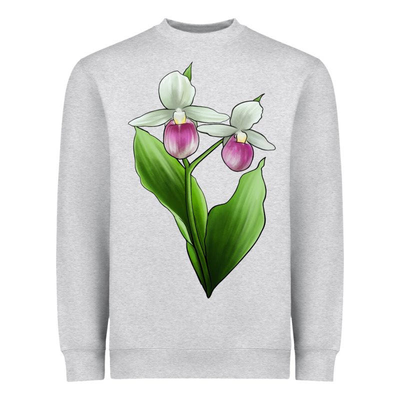 Pink And White Lady's Slipper Flower Illustrations Heavyweight Sweatshirt by LillyAllenDesigns | Teevron
