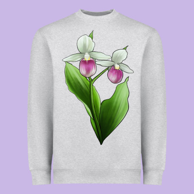 Pink And White Lady's Slipper Flower Illustrations Heavyweight Sweatshirt Designed By Lillyallendesigns