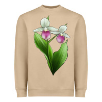 Mushroom Pink And White Lady's Slipper Flower Illustrations Heavyweight Sweatshirt - LillyAllenDesigns