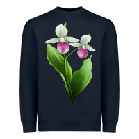 Navy Pink And White Lady's Slipper Flower Illustrations Heavyweight Sweatshirt - LillyAllenDesigns