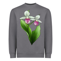 Storm Pink And White Lady's Slipper Flower Illustrations Heavyweight Sweatshirt - LillyAllenDesigns