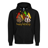 Black happy holidays with christmas tree Zipper Hoodie - MaliasSmallBusiness