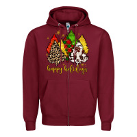 Burgundy happy holidays with christmas tree Zipper Hoodie - MaliasSmallBusiness
