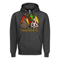 Charcoal Heather happy holidays with christmas tree Zipper Hoodie - MaliasSmallBusiness