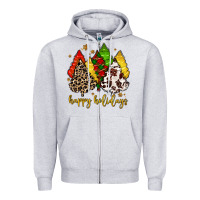 Heather Grey happy holidays with christmas tree Zipper Hoodie - MaliasSmallBusiness