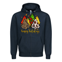 Navy happy holidays with christmas tree Zipper Hoodie - MaliasSmallBusiness