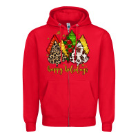 Red happy holidays with christmas tree Zipper Hoodie - MaliasSmallBusiness