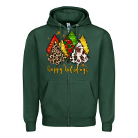 Sports Green happy holidays with christmas tree Zipper Hoodie - MaliasSmallBusiness