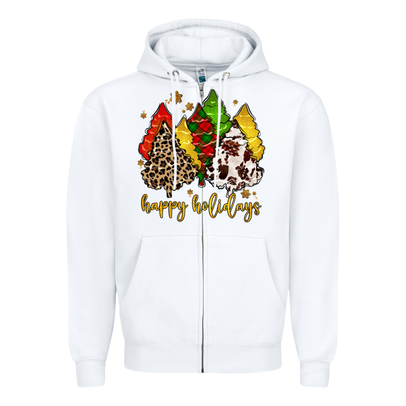 Happy Holidays With Christmas Tree Zipper Hoodie by MaliasSmallBusiness | Teevron