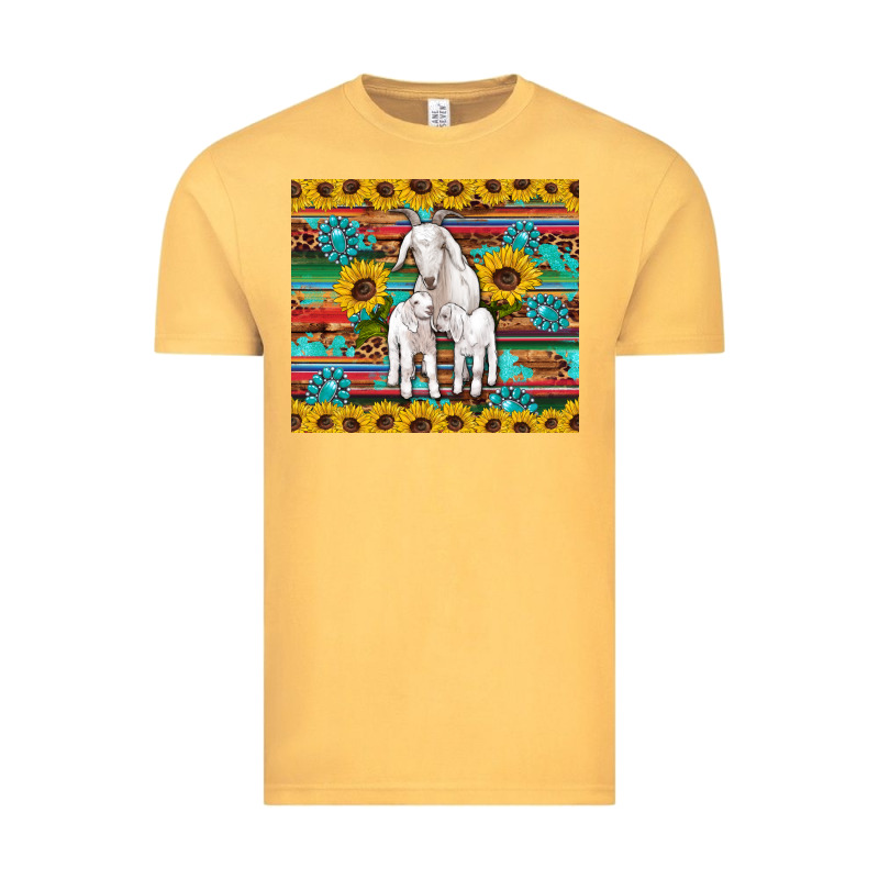 Goats Mom And Baby Sunflowers Gemstones Serape Leopard Glitter Wooden Vintage Tee by Artiststas | Teevron