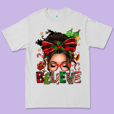 Christmas Believe Afro Messy Bun Premium Tee Designed By Texasbilliewilder