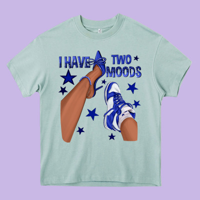 I Have Two Moods Royal Blue Sneakers Afro Girl Heavy Core Tee Designed By Texasbilliewilder