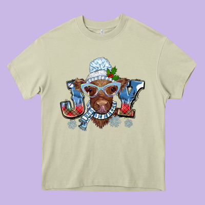 Christmas Snow Cow Joy Heavy Core Tee Designed By Barkaloodesign