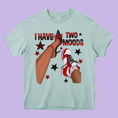 I Have Two Moods Black And Red Sneakers Afro Girl Heavy Core Tee Designed By Texasbilliewilder