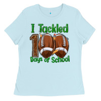 Baby Blue i tackled 100 days of school football Ladies Tee - texasbilliewilder