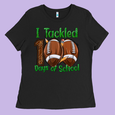 I Tackled 100 Days Of School Football Ladies Tee Designed By Texasbilliewilder