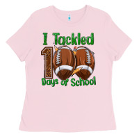 Bubblegum Pink i tackled 100 days of school football Ladies Tee - texasbilliewilder