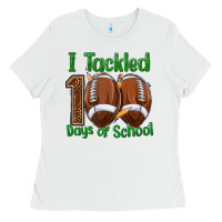 White i tackled 100 days of school football Ladies Tee - texasbilliewilder
