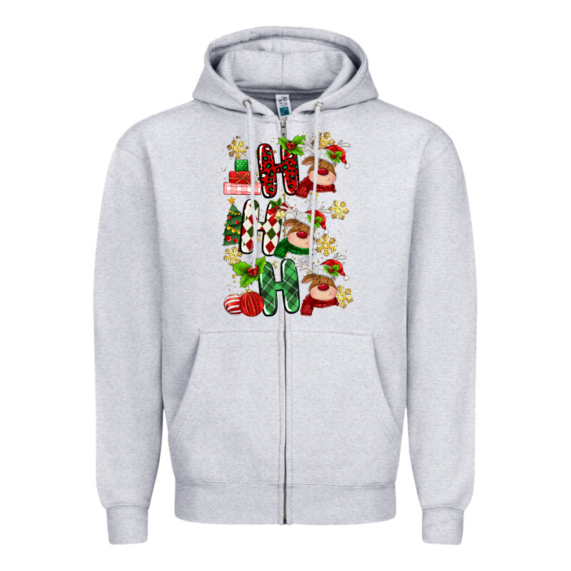Ho Ho Ho Reindeer Zipper Hoodie by MaliasSmallBusiness | Teevron