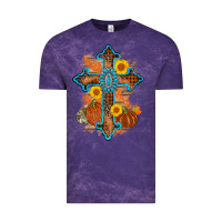 Cloud Purple thanksgiving cross pumpkin sunflower Vintage Tee - AdoDesignShop