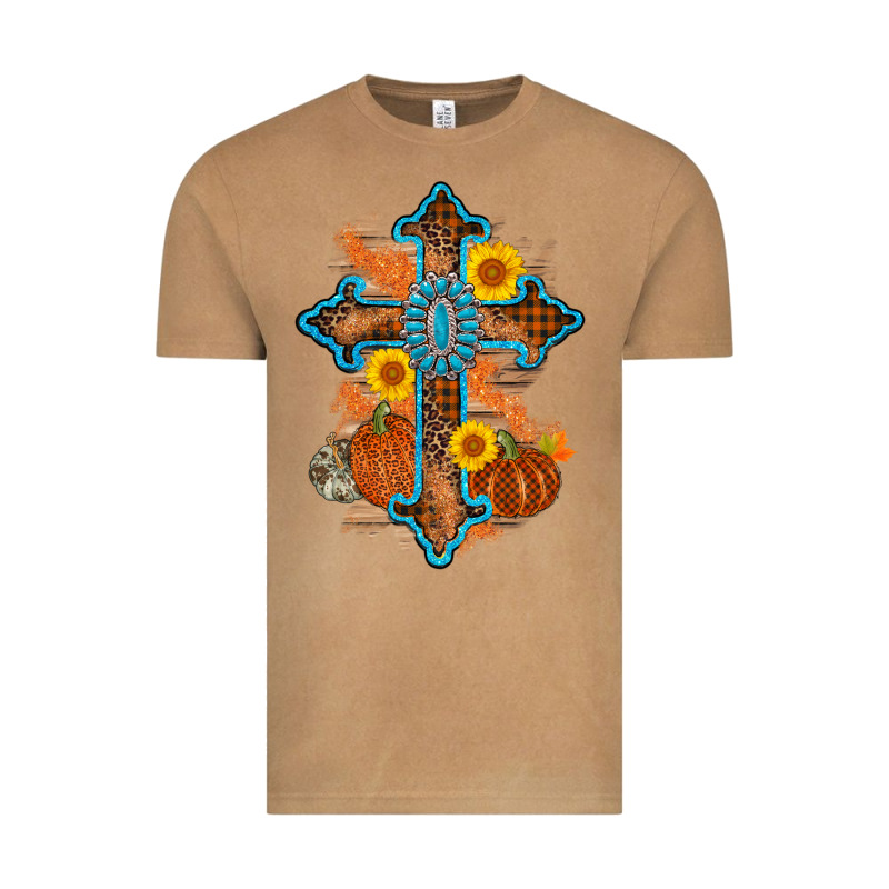 Thanksgiving Cross Pumpkin Sunflower Vintage Tee by AdoDesignShop | Teevron