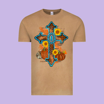 Thanksgiving Cross Pumpkin Sunflower Vintage Tee Designed By Adodesignshop