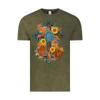 Vintage Olive thanksgiving cross pumpkin sunflower Vintage Tee - AdoDesignShop