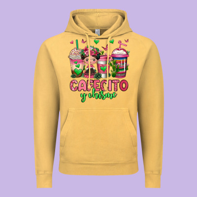 Cafecito Y Chisme Coffee Cups Vintage Hoodie Designed By Jasminsmagicworld
