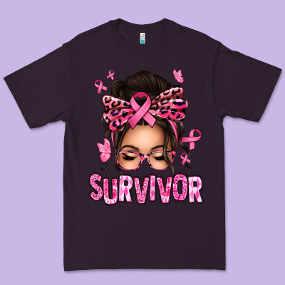 Breast Cancer Survivor Afro Messy Bun Premium Tee Designed By Texasbilliewilder