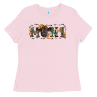 Bubblegum Pink western mini black highland calf Ladies Tee - RanaPortraitStore
