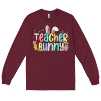 Burgundy teacher bunny Long Sleeve Tee - MaliasSmallBusiness