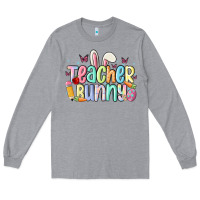 Heather Grey teacher bunny Long Sleeve Tee - MaliasSmallBusiness