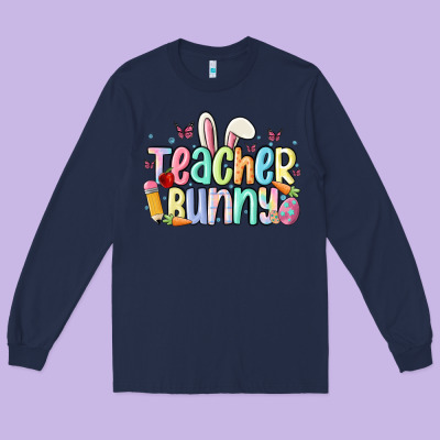 Teacher Bunny Long Sleeve Tee Designed By Maliassmallbusiness