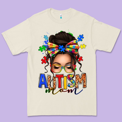 Autism Mom Afro Messy Bun Premium Tee Designed By Texasbilliewilder