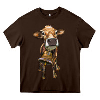 Chocolate Brown heifer cow with cow bell Heavy Core Tee - RanaPortraitStore